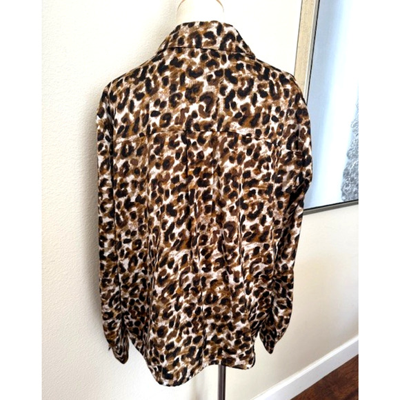 Rebecca Minkoff Blouse Womens 1X Brown Leopard Print Button Up Long Sleeve Top - Picture 2 of 12